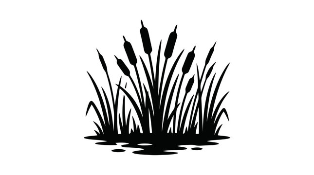 Vector illustration of silhouette of cattails plants on a transparent background