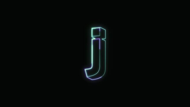  Alphabet j Neon Text Seamless Loop 4K with Black Background Animated Promotional Typography for Video Editing