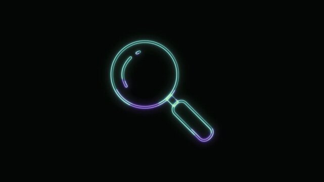  Magnifying Glass Icon Neon Seamless Loop 4K with Black Background Animated Promotional Typography for Video Editing