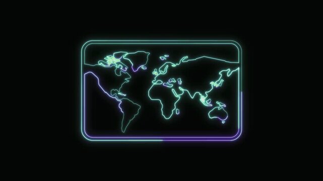  Map Icon Neon Seamless Loop 4K with Black Background Animated Promotional Typography for Video Editing