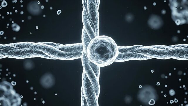 Nerve fiber surrounded by a clean biological environment while one spherical immune cell slowly moves nearby