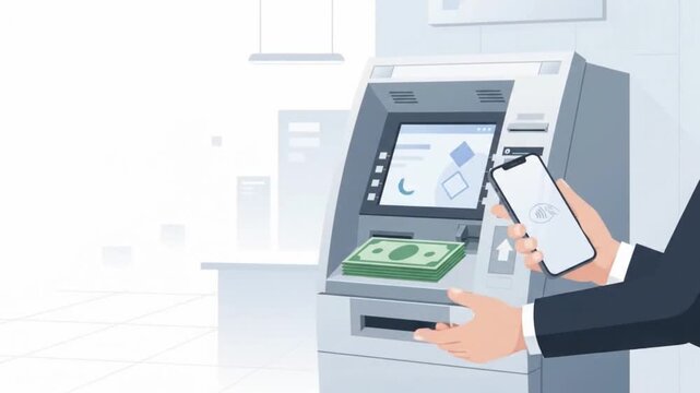 Contactless Mobile Payment at ATM Machine Illustration