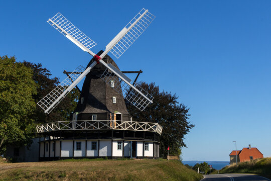 Historic windmill Aaben Moelle in Aeroskobing on Aero island