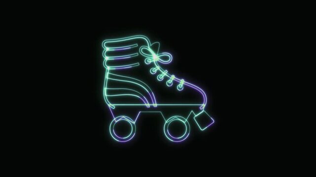  Roller Skate Icon Neon Seamless Loop 4K with Black Background Animated Promotional Typography for Video Editing