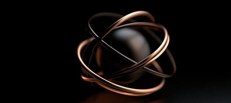 Matte metal core encircled by glowing bronze bands under tension