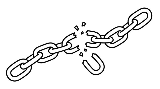 Broken chain line art illustration representing freedom and escape