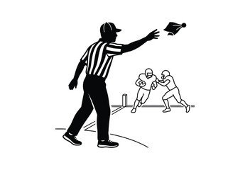 Fototapeta premium Football referee throwing penalty flag during game black and white silhouette sports athlete official umpire