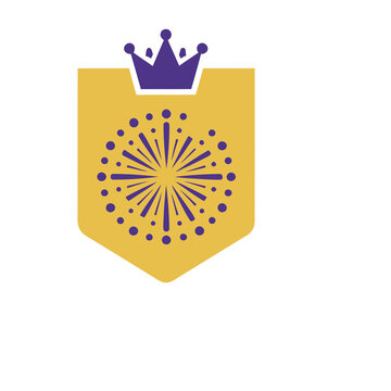 Yellow shield with purple crown and starburst