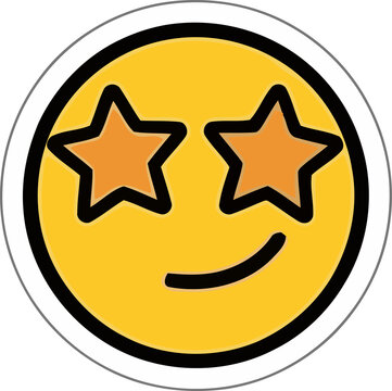 Bright yellow icon of a smiling face with stars for eyes and a black outline