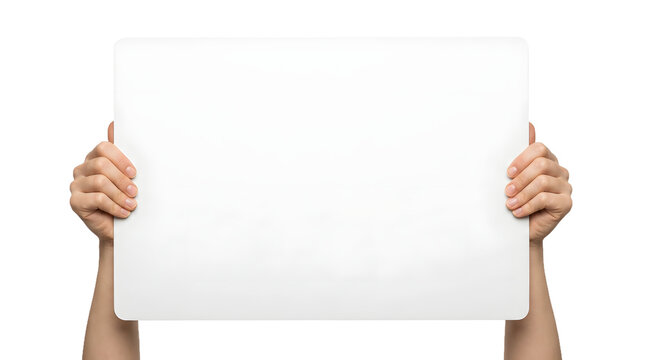 Hands holding a blank sign for the concept of announcement or a message.