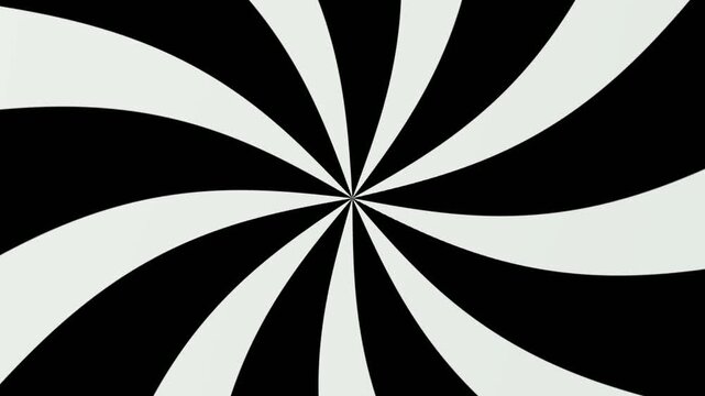 Abstract background featuring a black and white hypnotic spiral pattern with radiating curved lines in a circular design