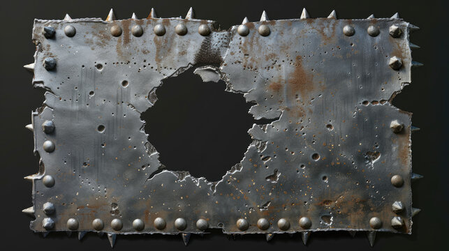 Rusty metal hole with dark background and orange corrosion texture