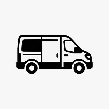 Minimalist Black and White Outline of a Small Delivery Van or Cargo Van with high quality professional line art symbols for modern creative design and digital branding projects
