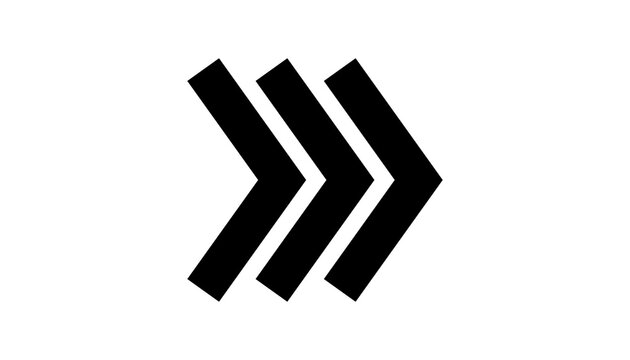 Three black chevron arrows pointing right isolated on transparent background