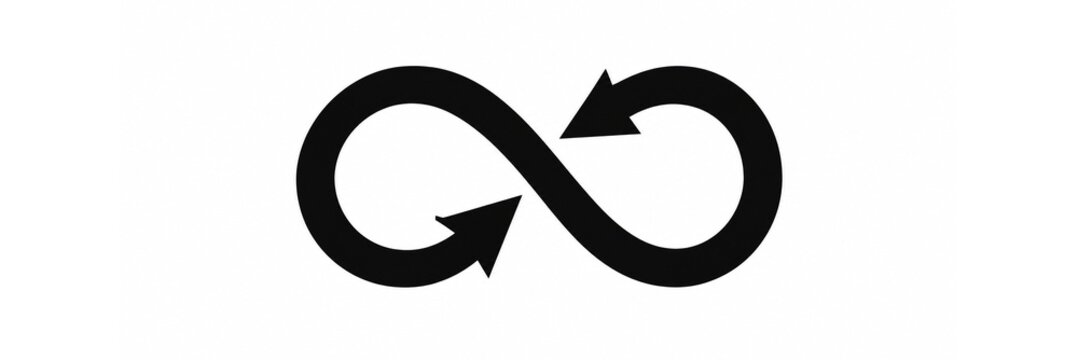 Black infinity symbol icon representing continuous cycles and endless loops for branding and design projects