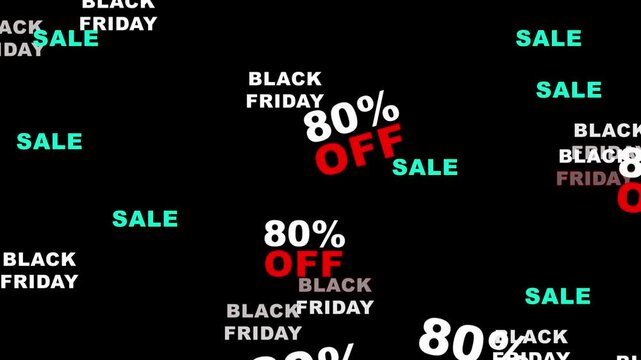 Black Friday sale 80 percent off text animation for seasonal shopping business.