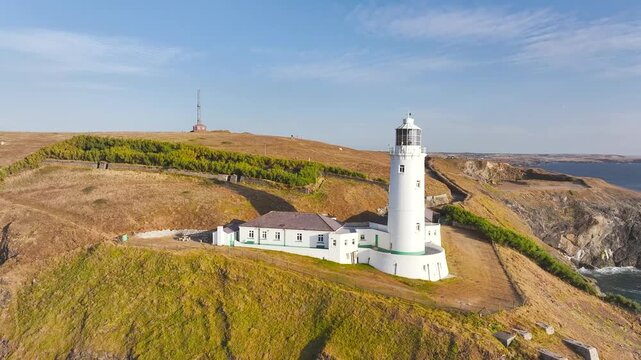 Trevose Head Lighthouse from a drone, Padstow, Cornwall, England, United Kingdom