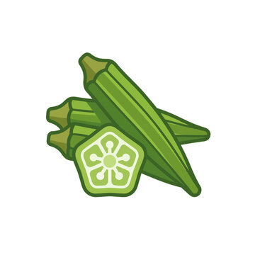 Fresh Okra Pods and Slice, Healthy Green Vegetable Isolated on Transparent Background, Culinary Ingredient for Cooking