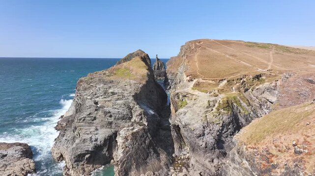 View of Gunver Head over Trevone Bay from a drone, Trevone, Padstow, Cornwall, England, United Kingdom, Summer 2026