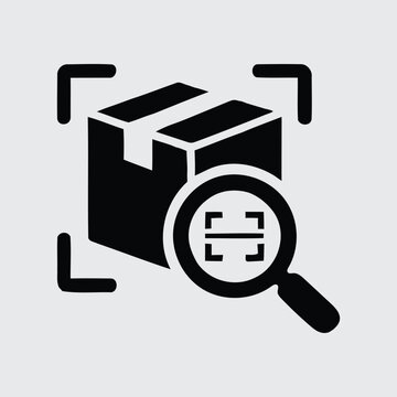 Parcel barcode scanning icon, package delivery tracking and logistics concept vector