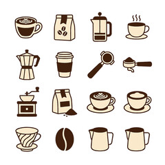 Obraz premium Coffee Shop and Barista Equipment Minimalist Line Icons Set