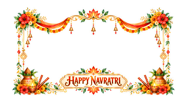   Happy Navratri floral border design
