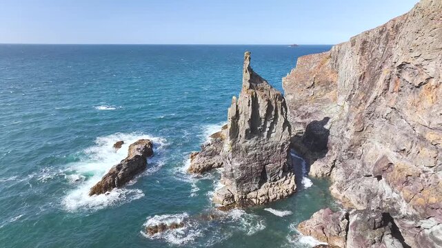 View of Gunver Head over Trevone Bay from a drone, Trevone, Padstow, Cornwall, England, United Kingdom, Summer 2026