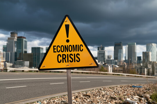 City sign warns about economic crisis on road