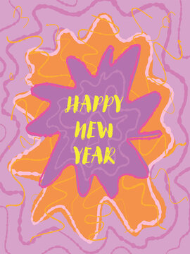 Happy New Year hand lettering on abstract pink and orange background