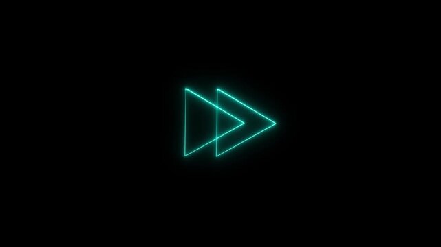 Neon Cyan Fast Forward Sign on Dark Background, Digital Media Control Animation