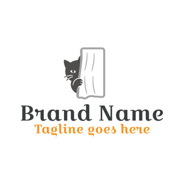 Peeking cat logo. Fully vector file. CMYK color mode. Editable color. Free font used. Easy to download.