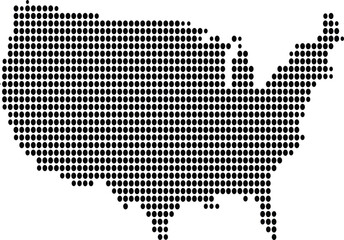 Obraz premium Dotwork United States map silhouette with uniform circular pattern, minimalist geographic artwork for cartography and data visualization projects