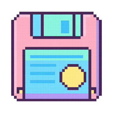 PNG Retro pixelated floppy disk illustration.