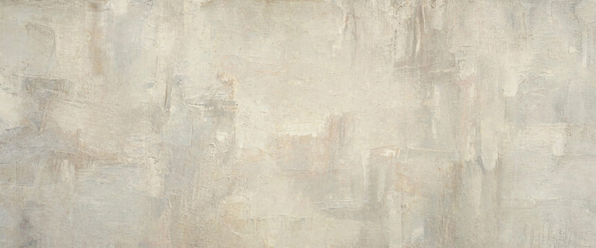 Abstract Textured Background With Neutral Brush Strokes And Subtle Gray And Cream Paint Variations. Abstract Artistic Wall Texture With Beige And White Brush Strokes Creating A Soft Aged Vintage