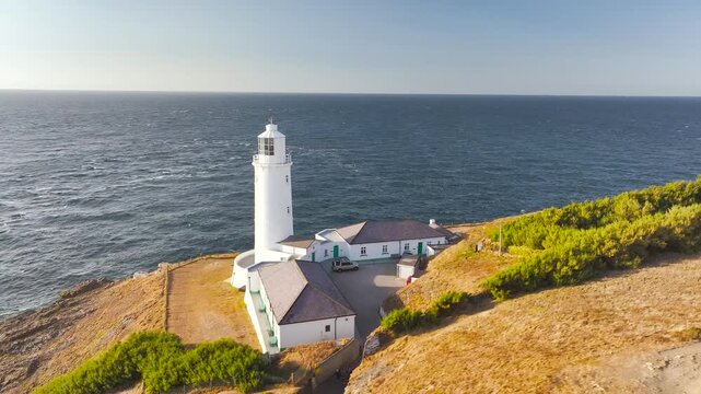Trevose Head Lighthouse from a drone, Padstow, Cornwall, England, United Kingdom