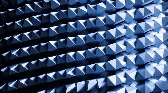 Abstract Futuristic Metallic Blue Geometric Triangle Pattern Background with Dynamic Lighting and 3D Low Poly Texture
