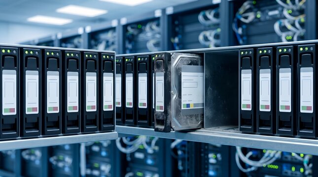 Professional Data Center Server Rack Featuring High Capacity Enterprise Hard Disk Drives and Optimized Networking Infrastructure for Cloud Storage