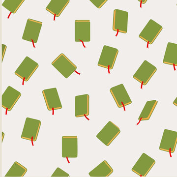 Green books with red bookmarks seamless pattern