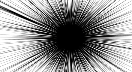 Fototapeta premium Abstract Black and White Manga Speed Lines Radiating from a Central Point for Dynamic Motion and Comic Book Action Effect