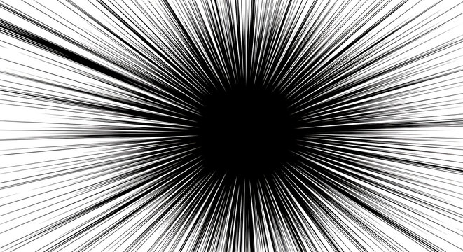 Abstract Black and White Manga Speed Lines Radiating from a Central Point for Dynamic Motion and Comic Book Action Effect