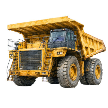 Large Yellow Mining Dump Truck Isolated on Transparent Background