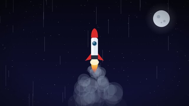 Rocket Launch with Glowing Trajectory Arc