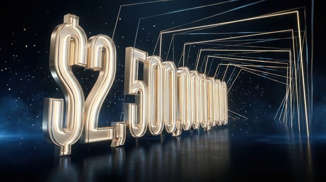 Financial Growth Concept with Golden Dollar Sign and Numbers in Futuristic Tunnel.