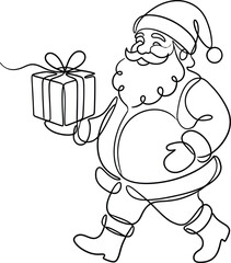 Fototapeta premium Continuous line drawing of santa claus holding a christmas gift box