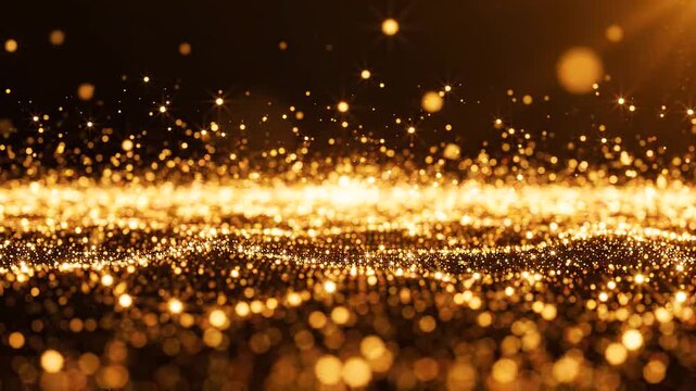 Luxury gold glitter background festive celebration and holiday magic concept shimmering particles floating in motion elegant bokeh light effect.