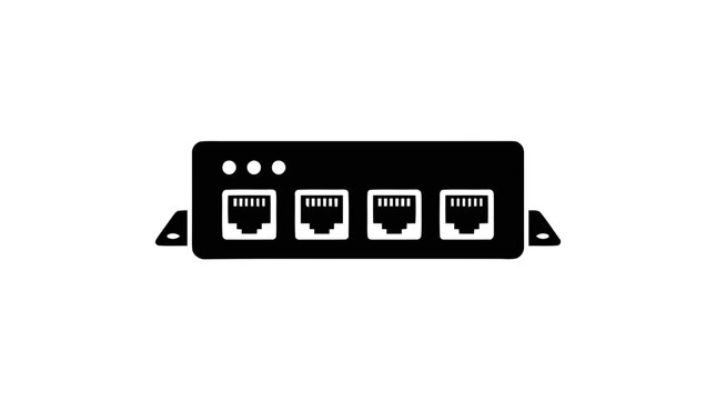 Vector illustration of network switch icon with four ethernet ports on a transparent background