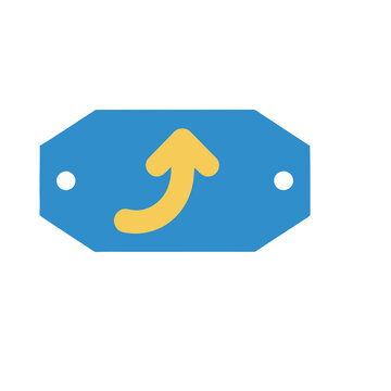 Blue tag with yellow arrow pointing up