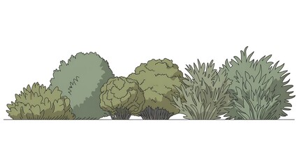 Obraz premium Set of shrubs and bushes in elevation view for use in architectural drawings, isolated on transparent background 