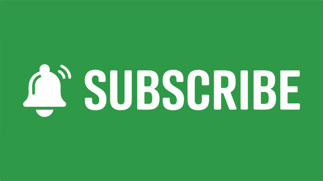 Promotional green subscribe button with notification bell icon for digital content, online channels, and user engagement