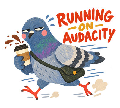Funny Pigeon with Coffee PNG | Running On Audacity Meme Illustration